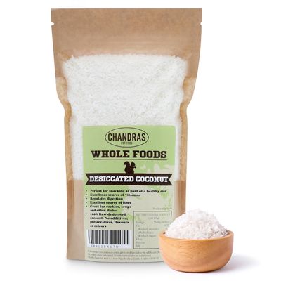Chandra Whole Foods - Desiccated Coconut 1KG - Low-GI Desiccated Coconut for Snack Making, Smoothies, Baking &amp; Cooking - Gluten-Free Keto Grounded Coconut, Rich in Protein &amp; Vitamins