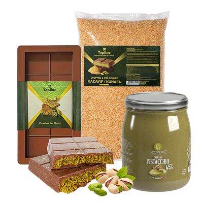 Pistachio Dubai Chocolate Making Kit - Pistachio Cream 600g Spreadable Butter, Deep Chocolate Mould & Roasted Kadayif Pastry 500g Fillo Dough. Make Your Own Dubai Inspired Chocolates at Home