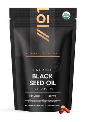 Organic Black Seed Oil Capsules 1440mg - 3X% Thymoquenine - 60 Vegan Capsules - Cold Pressed &amp; Virgin Cumin Seed Oil by Alpha01