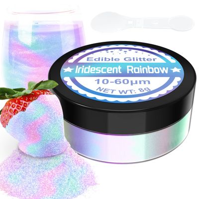 Iridescent Edible Glitter - 100% Edible Glitter for Drinks, Cake Decorations, Chocolates, Muffins, Cocktail, Candy, Cream, etc Iridescent Food Colouring Powder(8g)