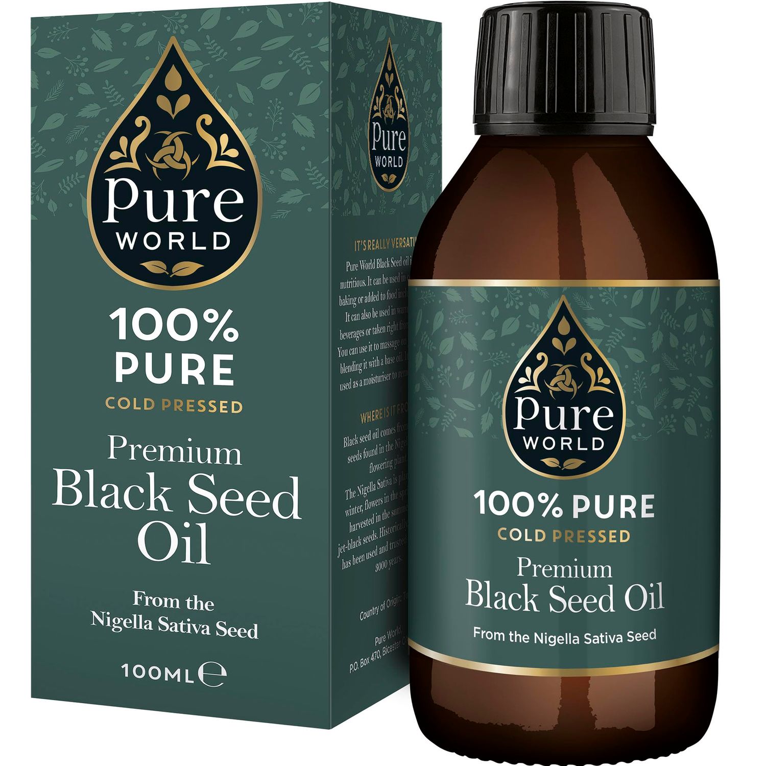 Pure World Black Seed Oil 100ML High Strength Thymoquinone Cold &amp; Freshly Pressed Nigella Sativa. Glass Bottle Kalonji