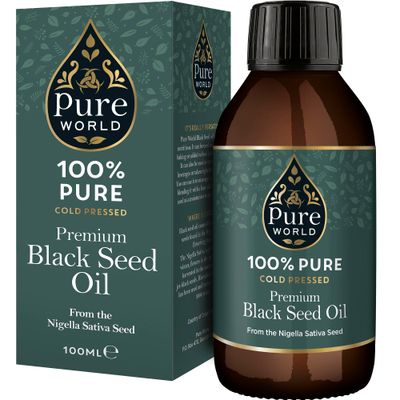 Pure World Black Seed Oil 100ML High Strength Thymoquinone Cold &amp; Freshly Pressed Nigella Sativa. Glass Bottle Kalonji