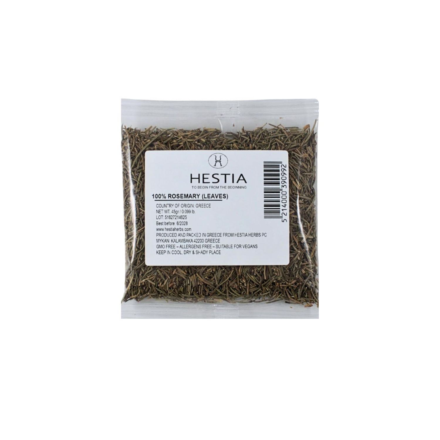 Hestia Herbs Greek Rosemary 45g - Dried Rosemary Leaves - 100% Natural Mediterranean Herb - Aromatic Seasoning for Meat, Fish, Potatoes &amp; Sauces - No Additives or Preservatives