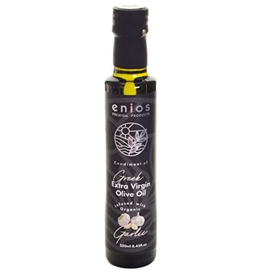 Enios Garlic Infused Greek Extra Virgin Olive Oil 250ml. 100% Natural. No flavourings. No preservatives. No essential oils. No chemicals. No floating 'bits'. Absolutely nothing artificial!