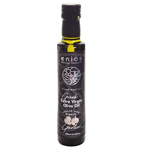 Enios Garlic Infused Greek Extra Virgin Olive Oil 250ml. 100% Natural. No flavourings. No preservatives. No essential oils. No chemicals. No floating 'bits'. Absolutely nothing artificial!