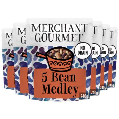 Merchant Gourmet 5 Bean Medley with Italian Extra Virgin Olive Oil - High in Protein & Fibre, Drain-Free, Premium Ingredients, No Preservatives (6x 240g)
