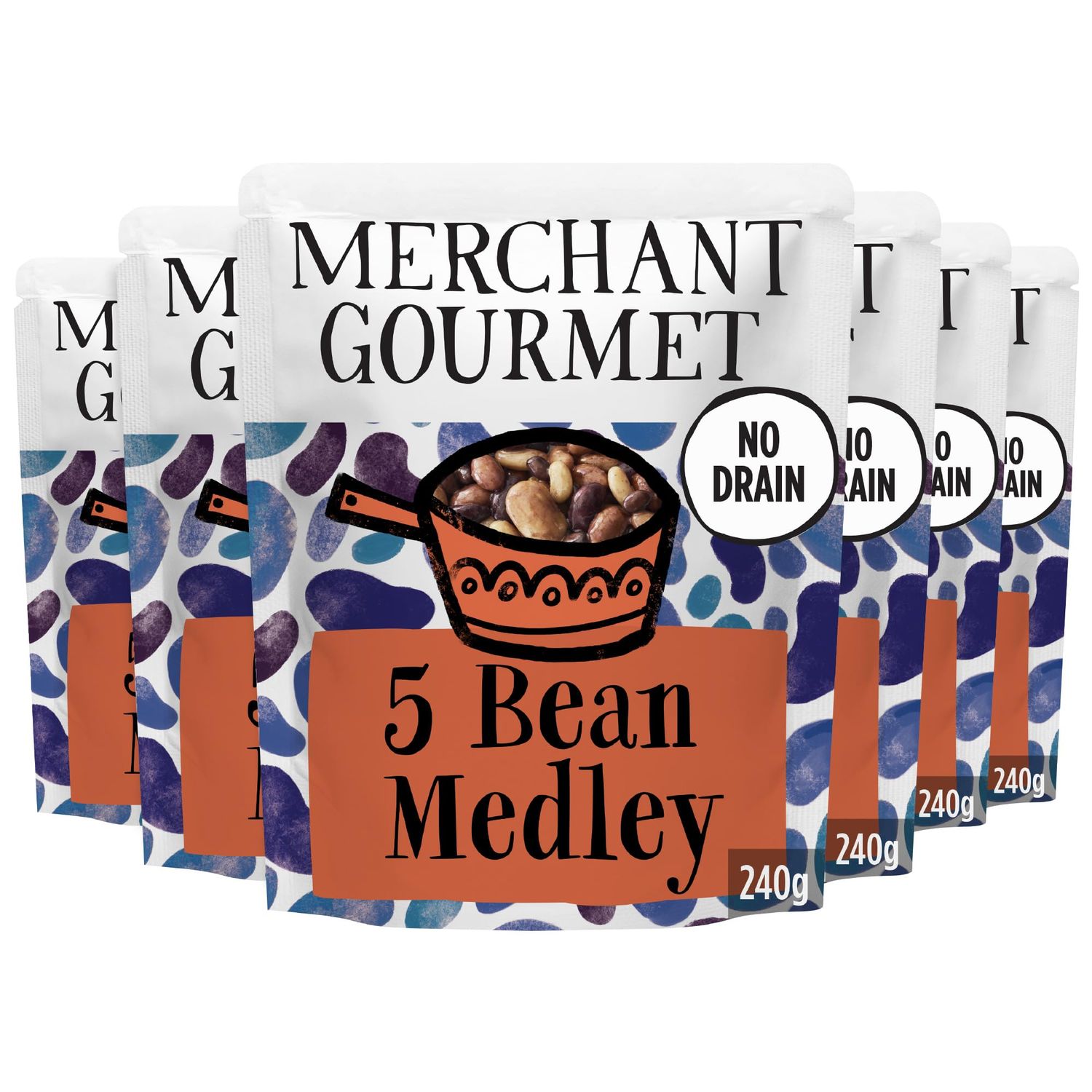 Merchant Gourmet 5 Bean Medley with Italian Extra Virgin Olive Oil - High in Protein &amp; Fibre, Drain-Free, Premium Ingredients, No Preservatives (6x 240g)