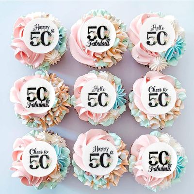 Blumomon 40 Pcs Edible 50th Happy Birthday Cupcake Toppers Happy 50 Cupcake Topper Cheers to 50 Fabulous Cake Decoration for 50th Birthday Party Decoration Edible 50th Anniversary Cake Decoration