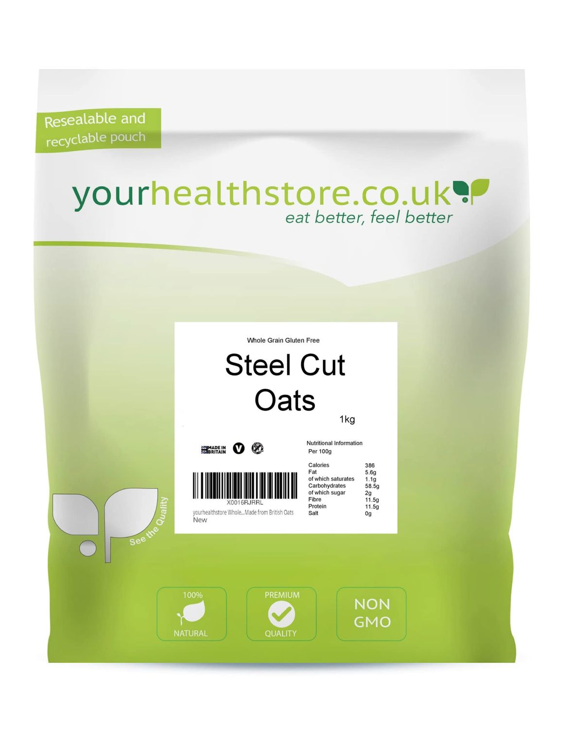 yourhealthstore Whole Grain Gluten Free Steel Cut Oats 1kg Made from British Oats light brown, 1 kg (Pack of 1)