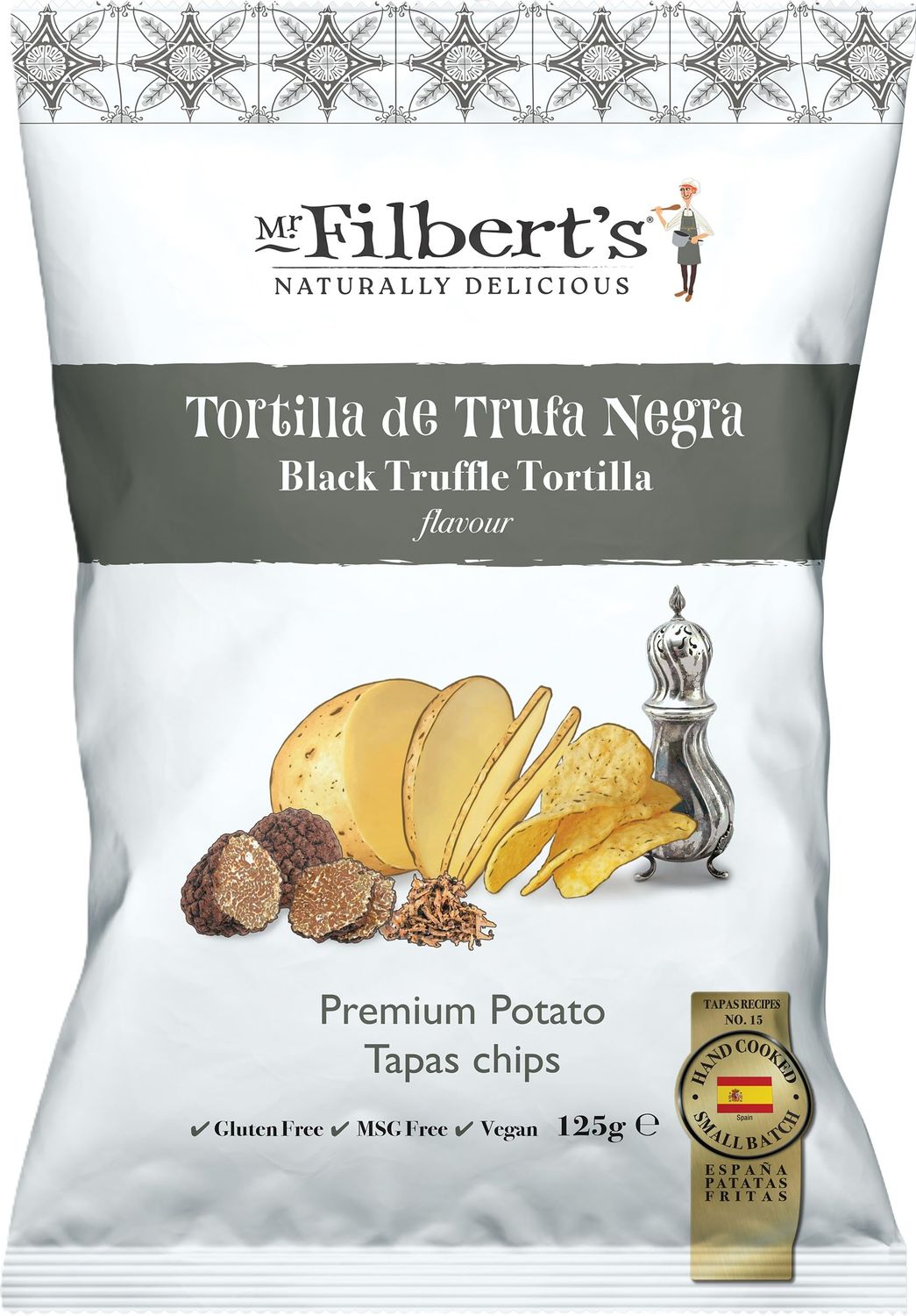 Mr Filbert s Black Truffle Tortilla Crisps, Spanish Hand Cooked Potato Chips, Savoury Crisps with Rich Truffle Flavour, 125g