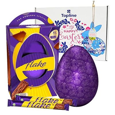 Easter Eggs Chocolate Hamper for Easter Gifts - Large Dairy Milk Flake Chocolate Egg with Chocolate Bars 226g & Topline Hanging Decoration. Great Chocolate Gift for Kids Easter Egg Hunt