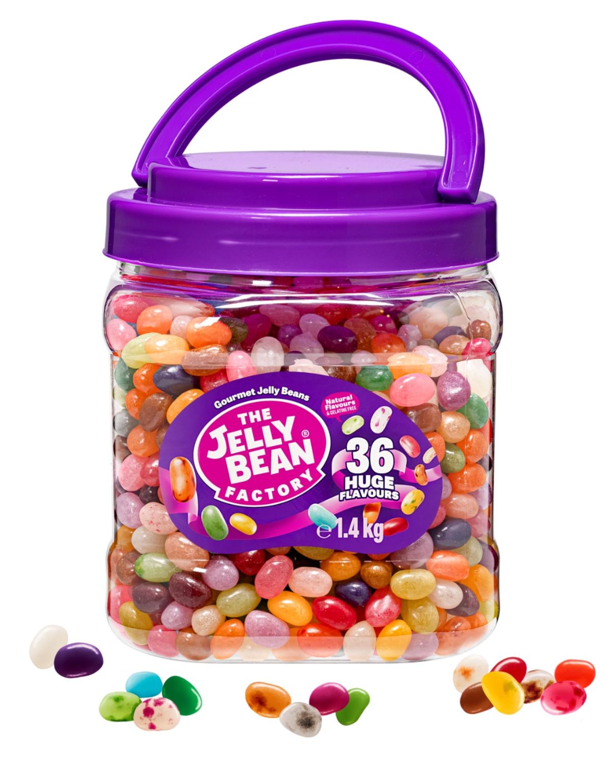 The Jelly Bean Factory, Jelly Beans Gift 1.4 KG Tub, Gluten Free Sweets - 36 Natural, Huge Fruit Flavours, Chewy, Retro American Sweets for Kids, Adults, Birthday - Gourmet Pick and Mix Jellybeans