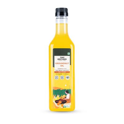 Two Brothers India Farms Certified Glyphosate Free Groundnut Oil 1L Cold Pressed Kacchi Ghani Unrefined, Single-Filtered Natural Shengdana Oil for Cooking &amp; Frying Rich Nutty Aroma