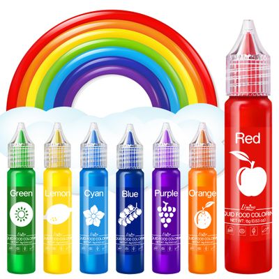Food Coloring Set - Rainbow Edible Food Color Dye for Baking, Cake Decorating, Royal Icing, Cookie, Fondant and Macaron - 7 x 15g Food Grade Liquid Food Coloring Kit for DIY Crafts and Soap Making