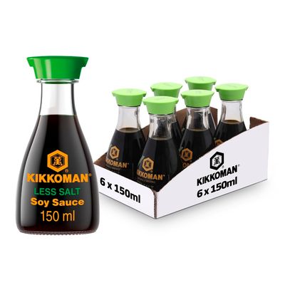 Kikkoman Less Salt Soy Sauce, 150ml, (Pack of 6), Naturally Brewed