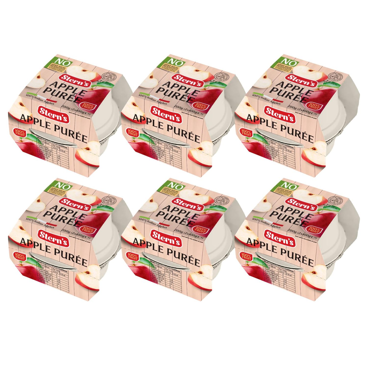 Stern's Unsweetened Apple Sauce Cups 12 x 100g (6 Packs of 2) 100% Pure Fruit, No Sugar Added, Natural, Kosher, Product of Italy (Apple)