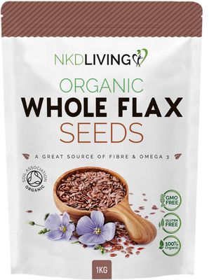 NKD Living Organic Whole Flax Seeds (Linseeds) 1kg - High in Fibre &amp; Omega-3, Vegan, Non-GMO
