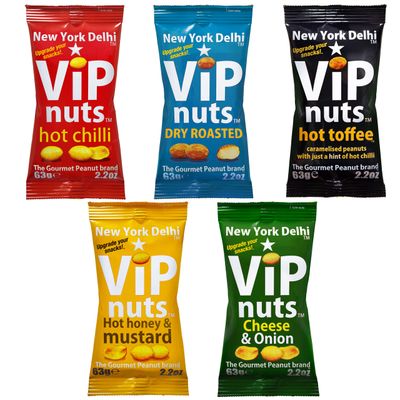 New York Delhi ViPnuts, Fab 5 peanuts Selection Box (5 x 63g) nuts. On the rare occassion we run out of a flavour we will sub with another fabulous flavour.