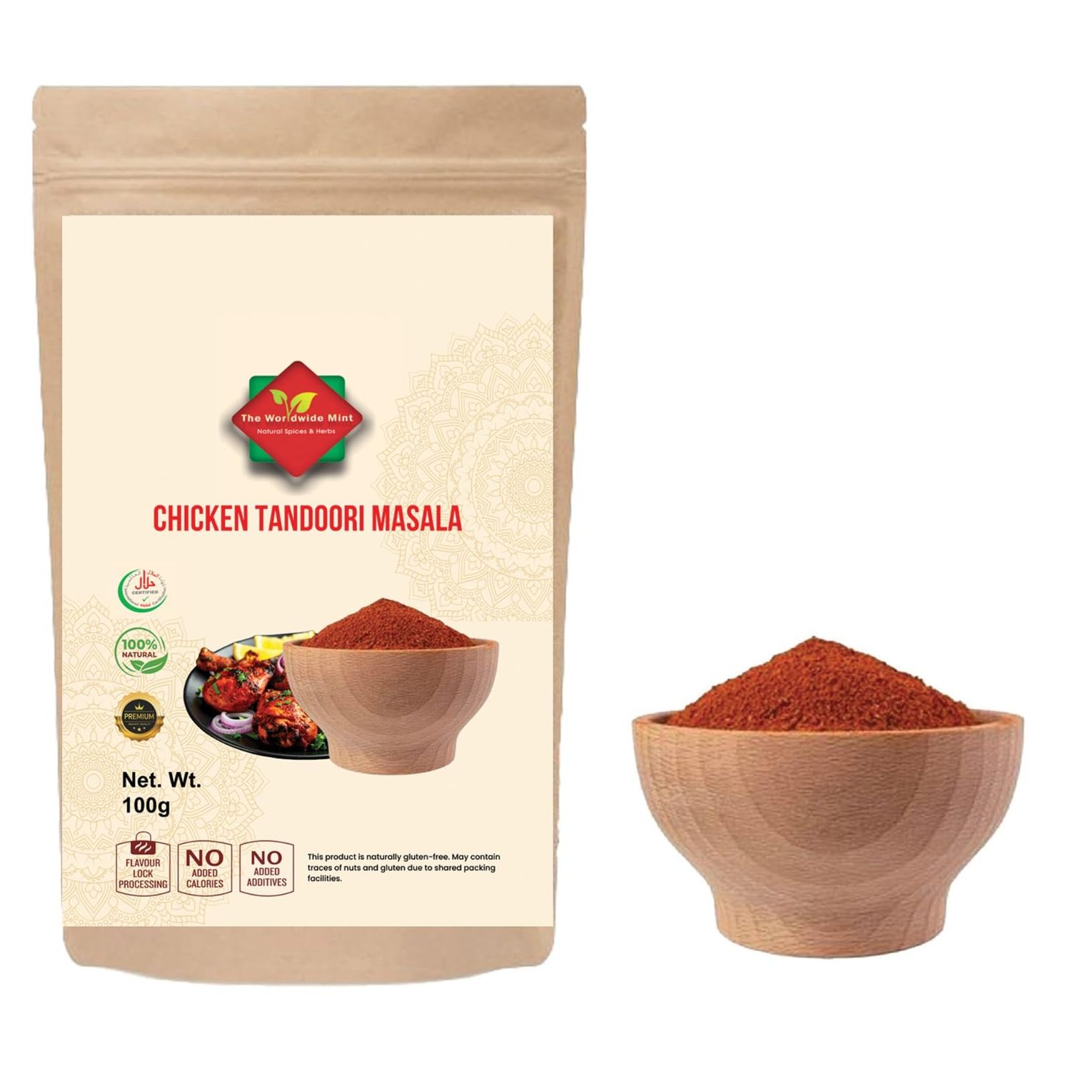 Tandoori Masala Powder 100g by The Worldwide Mint's - Premium Indian Spice Blend for BBQ, Grill &amp; Curries All-Natural, No Artificial Colors, Aromatic Seasoning Mix