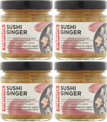 Yutaka - Sushi Ginger, Pickled Ginger Slices - 120g x 4 Pack - Sweet &amp; Mild, 100% Natural, Vegan-Friendly, Perfect for Sushi, Sashimi and Asian Cuisine, No Artificial Colours or Preservatives