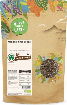 Wholefood Earth Organic Chia Seeds - 1 kg Raw GMO Free Vegan Source of Fibre Certified Organic