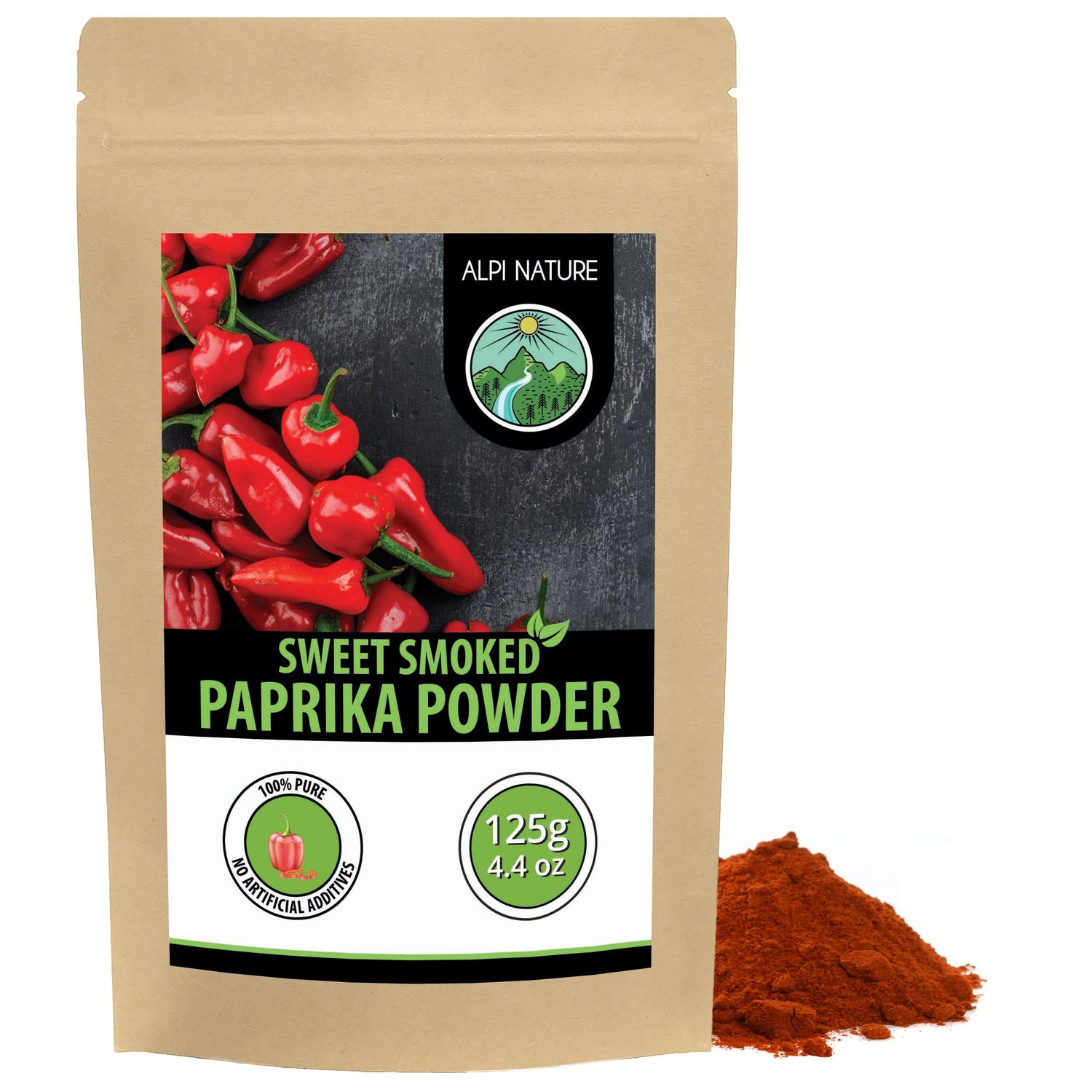 Alpi Nature Sweet Smoked Paprika Powder 125g 4.4 oz, Ground Red Peppers, Mild Smoked Paprika