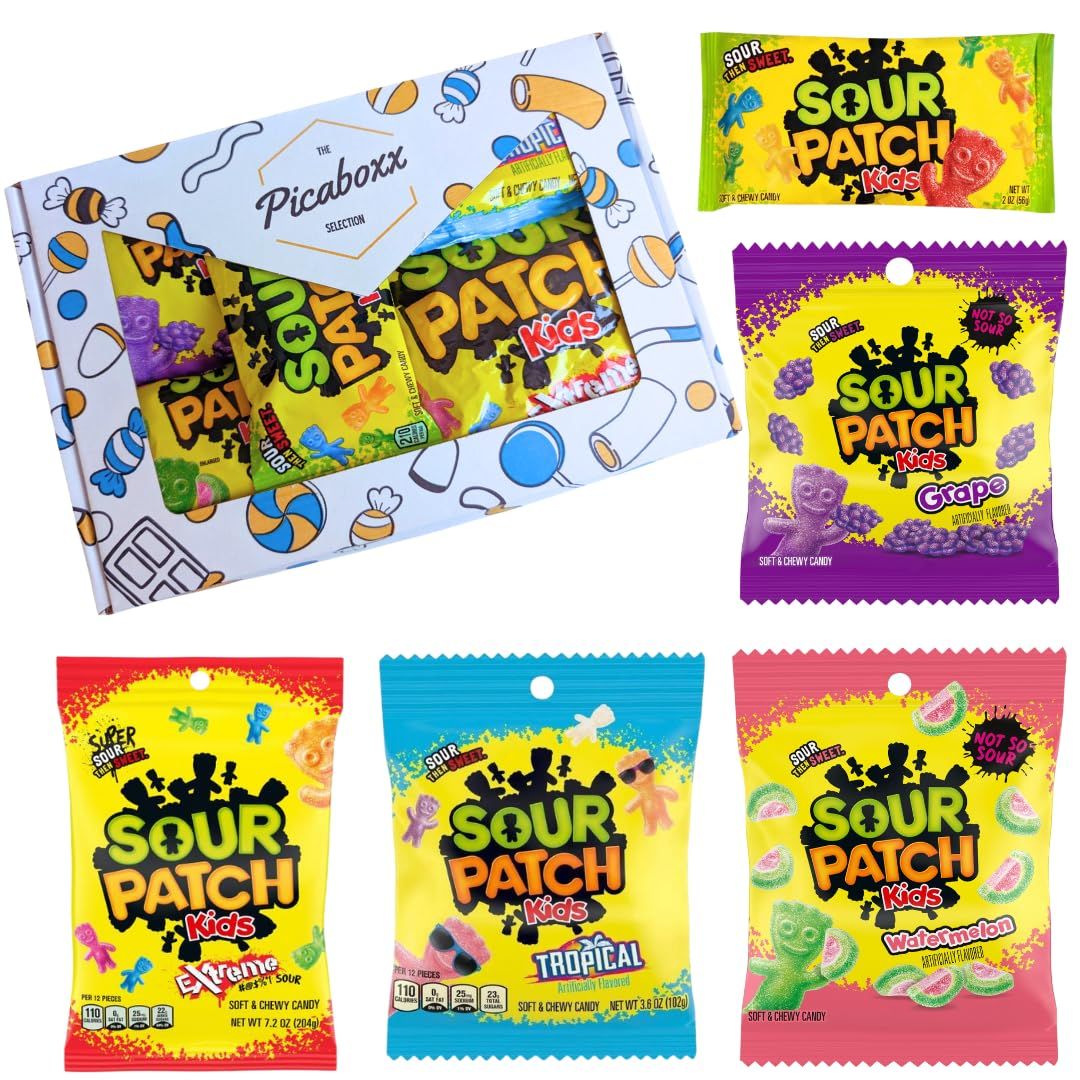 Picaboxx Sour Patch Kids American Candy Gift Box Sweet &amp; Chewy Candy Vegetarian Vegan Sweets Halal Sweets American Sweets Pack of 1 Weight 600g