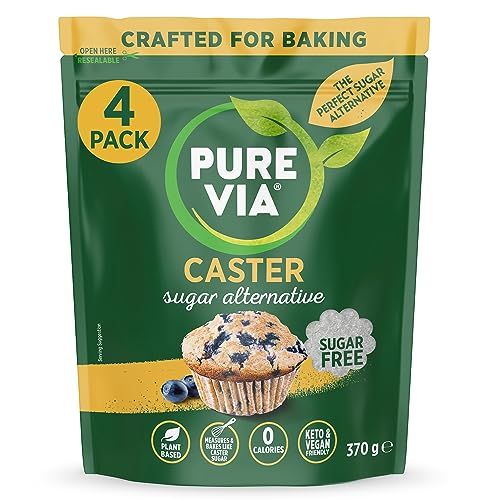 Pure Via Caster Sugar Alternative - Plant Based, Keto and Vegan Friendly Sweetener with Acacia Gum - 370G (Pack of 4)