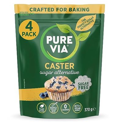 Pure Via Caster Sugar Alternative - Plant Based, Keto and Vegan Friendly Sweetener with Acacia Gum - 370G (Pack of 4)