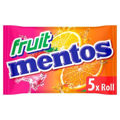 MENTOS - Soft Chews - Crisp Outer Shell and Soft Centre - Fruit Flavour x 5 Rolls