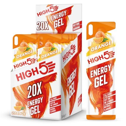 HIGH5 Running Gels Energy - Running Essentials for Quick Release Energy - Natural Fruit Juice &amp; Caffeine-Free - Ideal as Running Equipment, Cycling Supplements, Marathon Training (Orange, 20 x 40g)