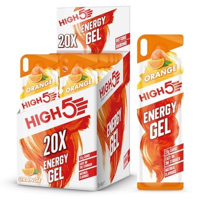 HIGH5 Running Gels Energy - Running Essentials for Quick Release Energy - Natural Fruit Juice &amp; Caffeine-Free - Ideal as Running Equipment, Cycling Supplements, Marathon Training (Orange, 20 x 40g)