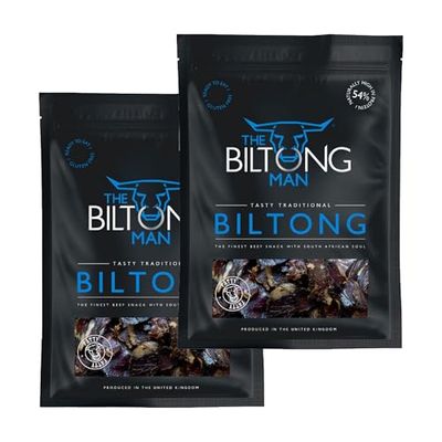 The Biltong Man Tasty Traditional Fatty Beef Biltong - High-Protein Dried Beef Snack, 1kg (2 x 500g)