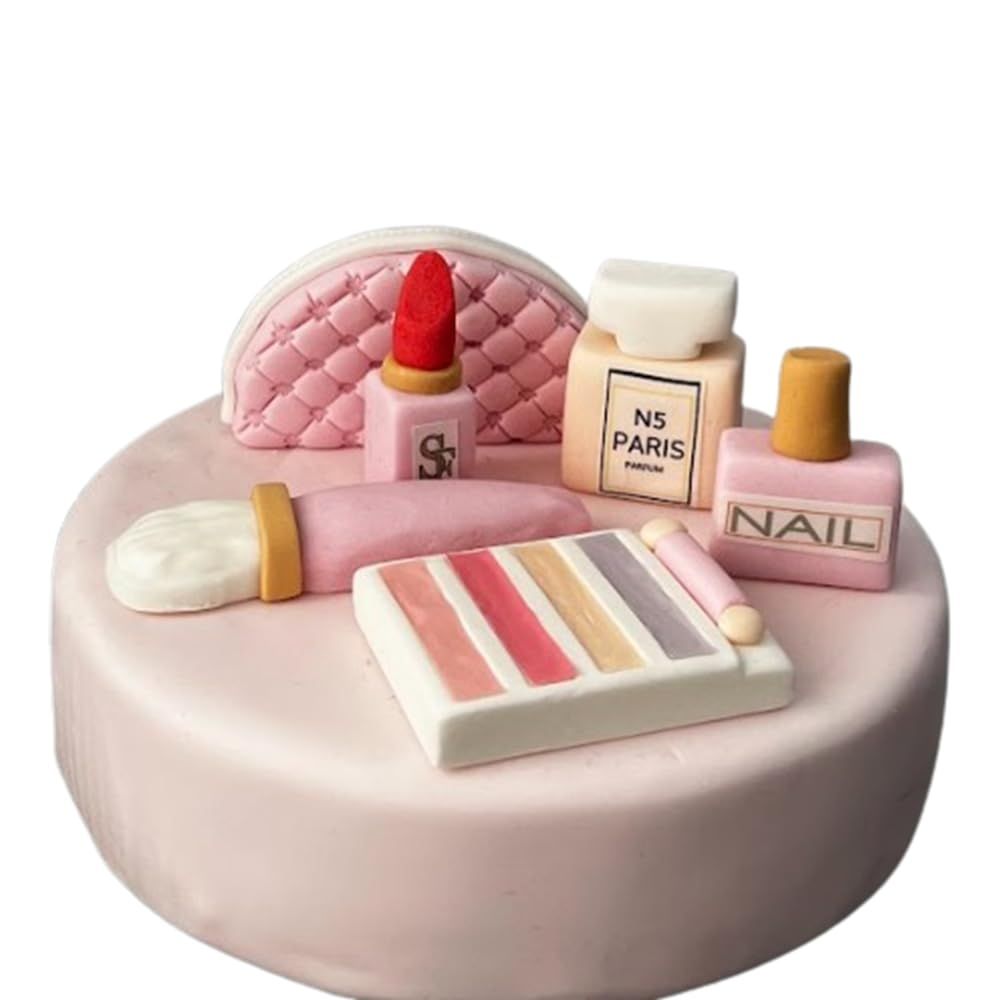 SugArt Edible Makeup Cake Toppers - Set of 6 Perfume, Lipstick, Handbag &amp; More Handmade Cake Decorations for Birthdays &amp; Beauty-Themed Cakes Perfect on Fondant and Icing Cakes Made of Sugar