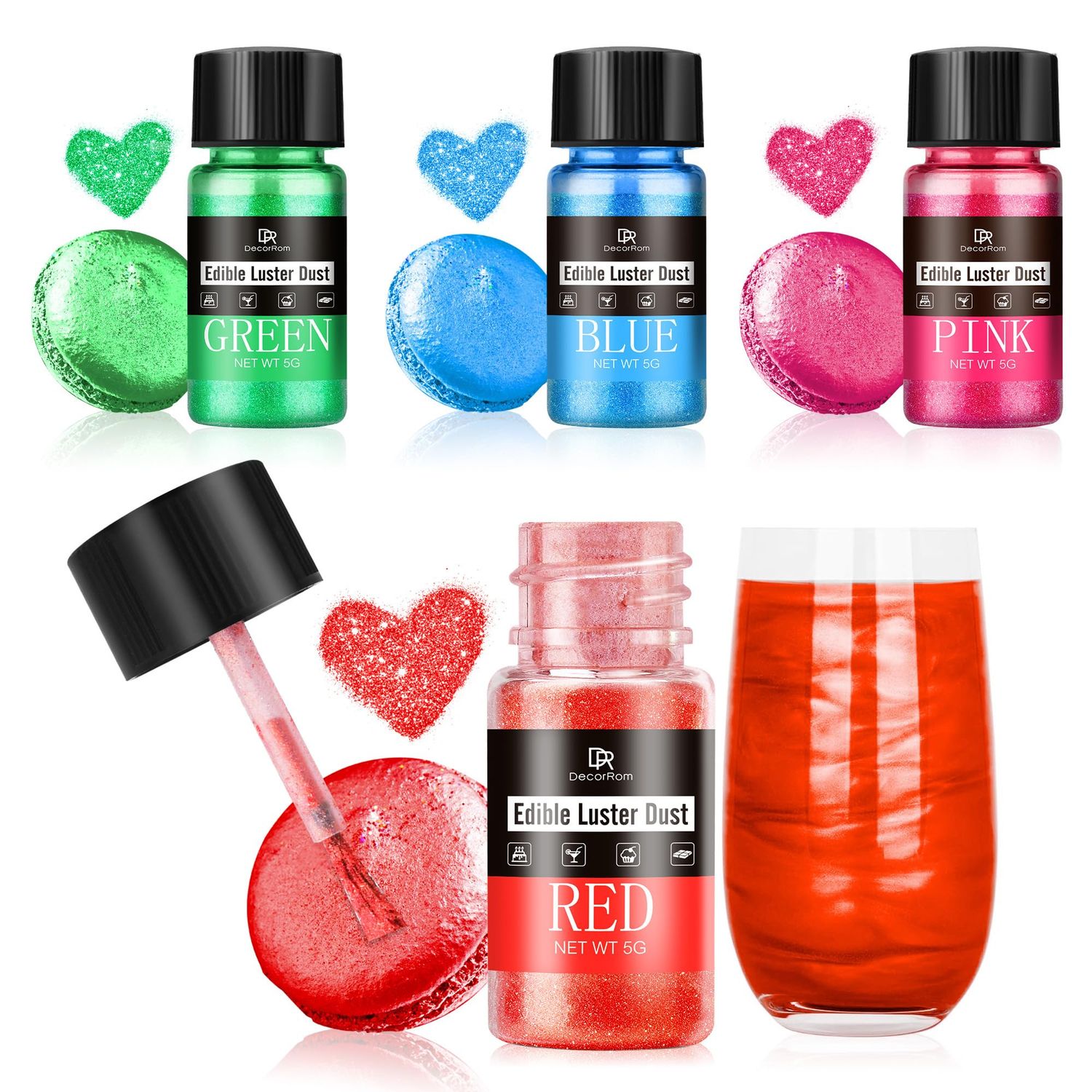 Edible Glitter Set for Drinks - 4 Colours Food Grade, 20g Edible Glitter Powder &amp; Luster Dust for Cake Decorating, Baking, Cupcakes, Cookies, Fondant, Chocolate, Buttercream - DIY Edible Glitter Art