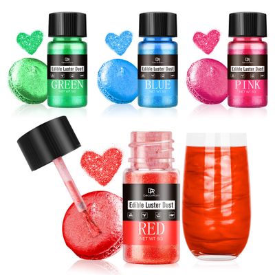 Edible Glitter Set for Drinks - 4 Colours Food Grade, 20g Edible Glitter Powder & Luster Dust for Cake Decorating, Baking, Cupcakes, Cookies, Fondant, Chocolate, Buttercream - DIY Edible Glitter Art