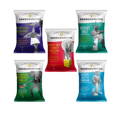 Savoursmiths Big 5 Flavours - 5 x 150g Bags Luxury Crisps Truffle &amp; Rosemary Wagyu Beef &amp; Honey Mustard Desert Salt Somerset Cheddar &amp; Shallot Desert Salt &amp; Vinegar Gluten &amp; MSG Free