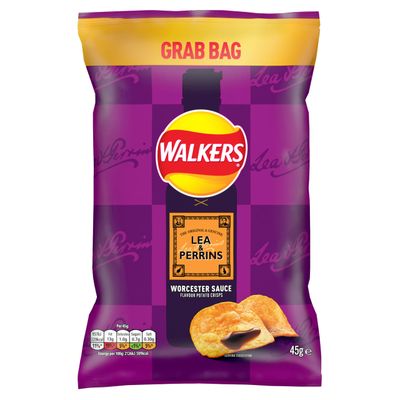 Walkers Lea &amp; Perrins Worcester Sauce Grab Bag Crisps 45g (Case of 32)