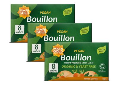 Marigold Organic Vegan Bouillon Vegetable Stock Cubes - Yeast Free, Gluten Free, Instant Flavour Booster - 8 Cubes (Pack of 3)