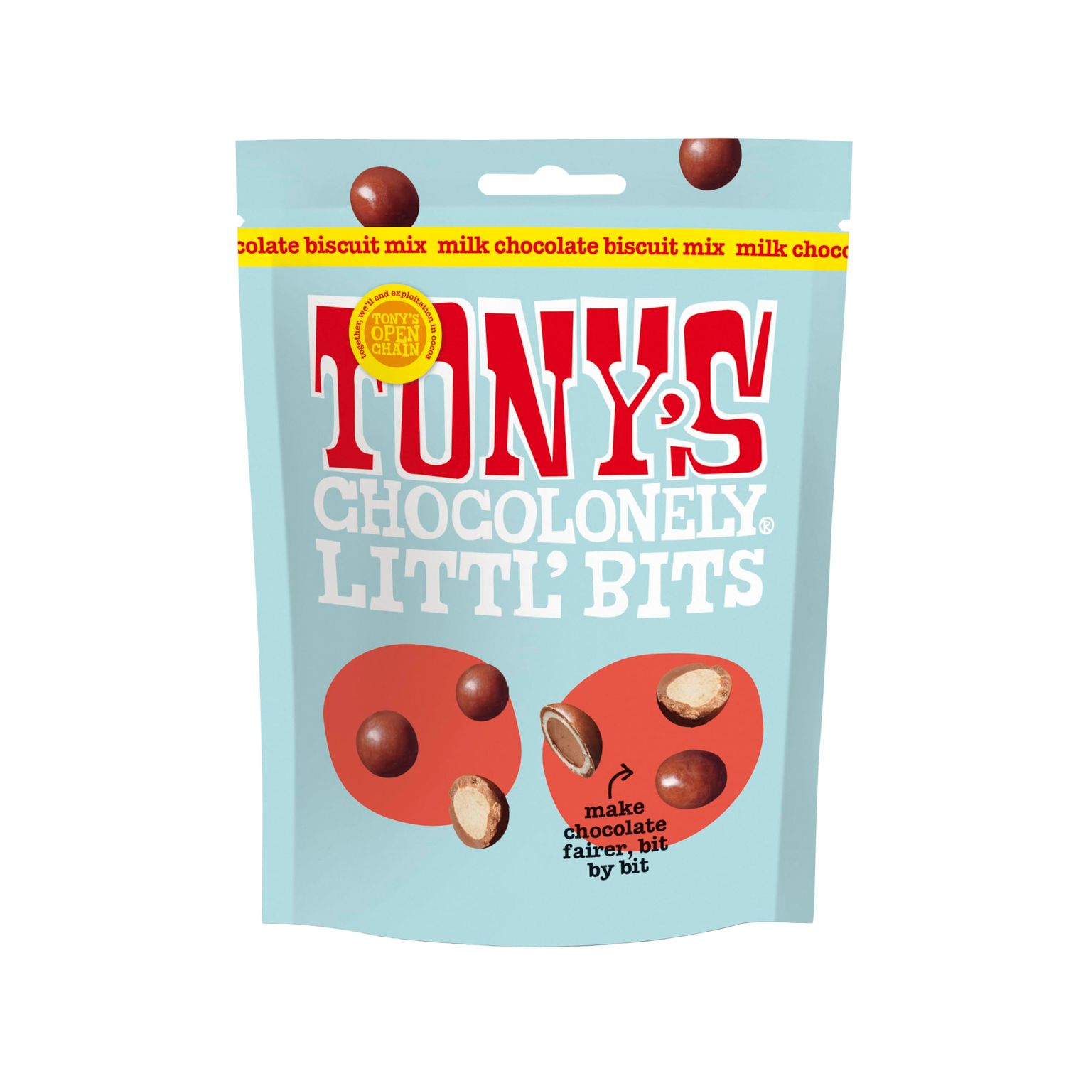 Tony's Chocolonely - Littl Bits Chocolate Mix Balls - Mini Milk Biscuit Chocolates in Sharing Pouch - 100g