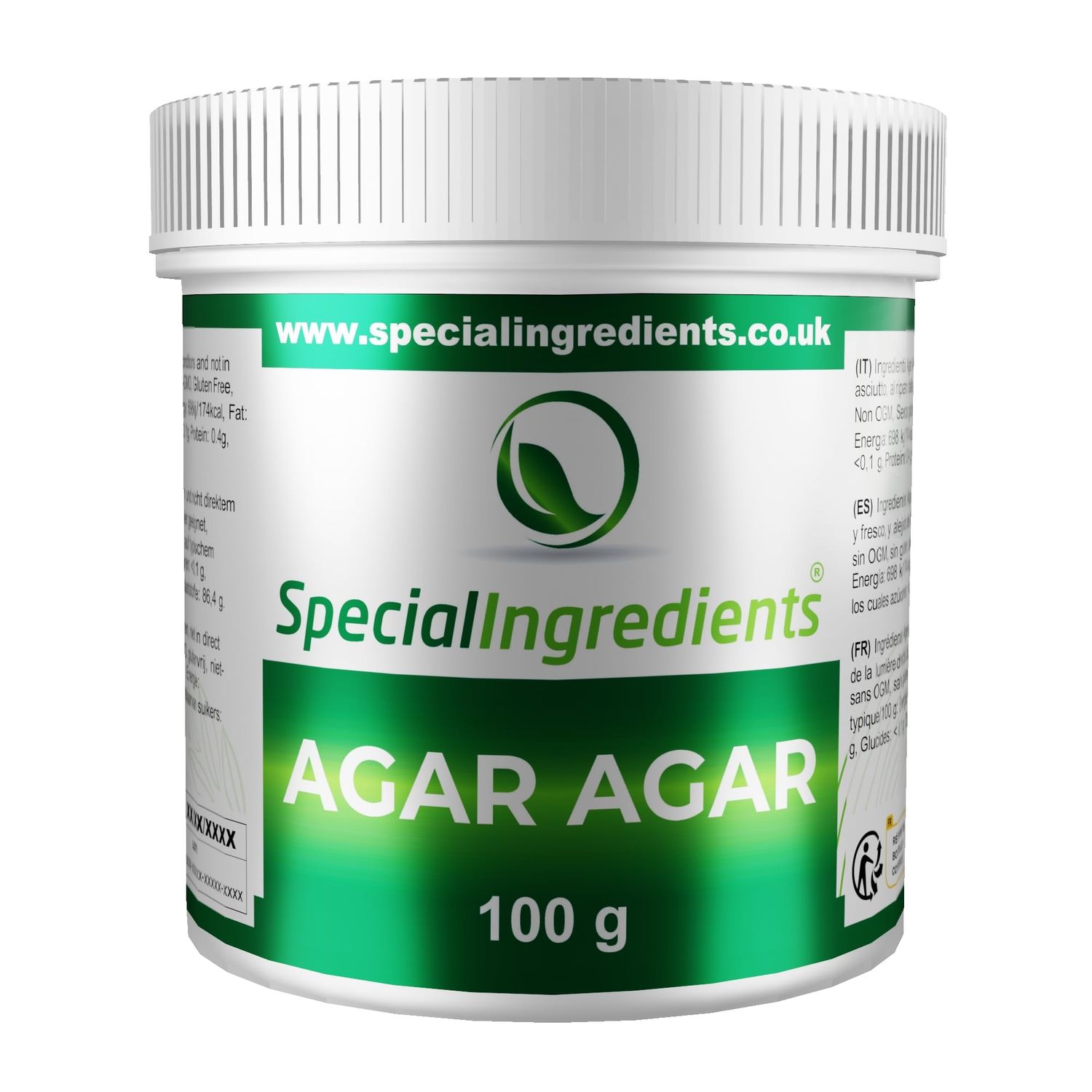 Special Ingredients Agar Agar 100g Premium Quality Powder Vegan Gelatine, European, Suitable for Vegan's &amp; Vegetarian's, Non GMO, Gluten Free, Recyclable Container