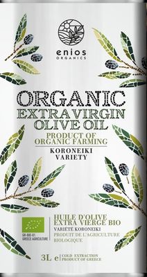 Enios 100% Greek (Kalamata) Organic Extra Virgin Olive Oil 3L. New Harvest 2025-2026. First Cold Pressed Ultra-Low Acidity 0.32% Rich in Polyphenols. Best Before: Jun 2027