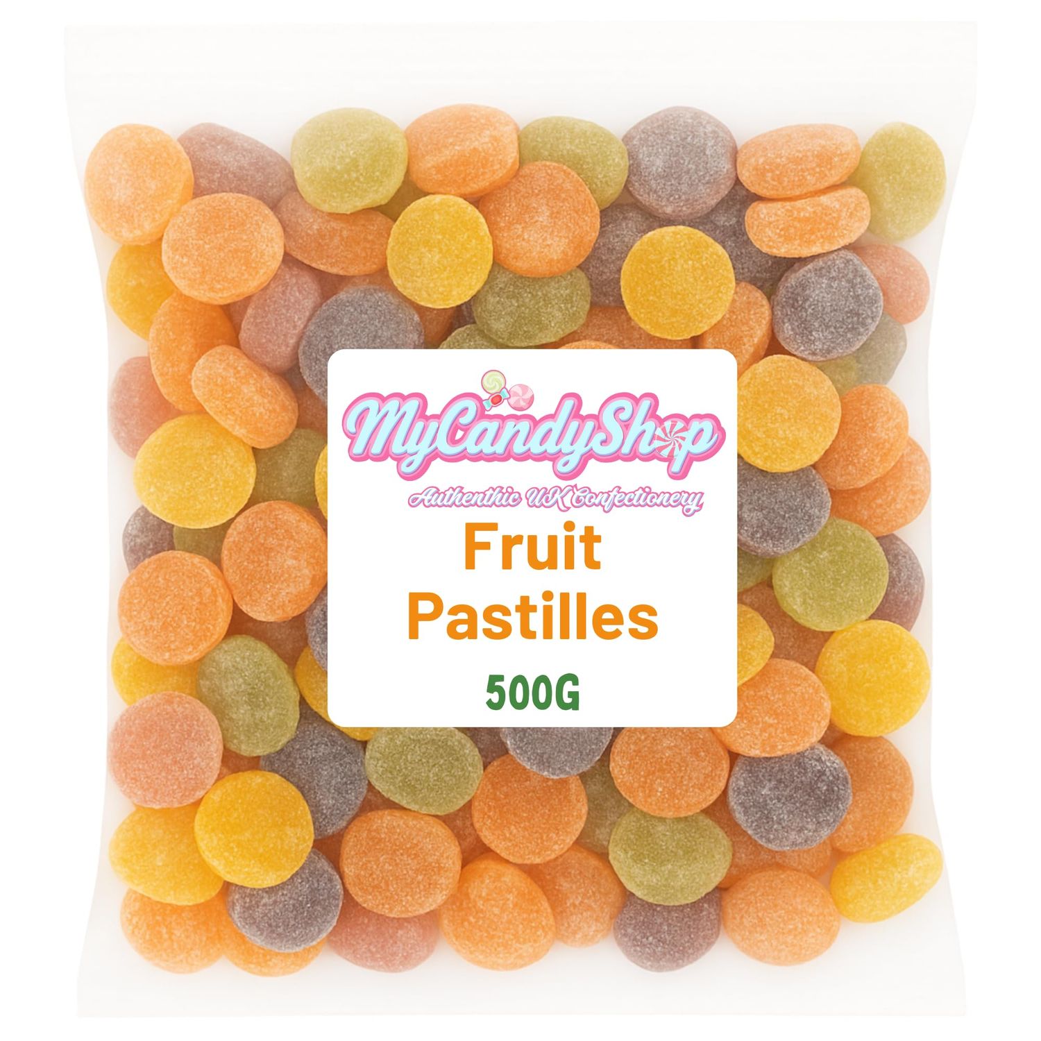 MyCandyShop Fruit Pastilles 500g - 5 Flavours - Chewy Mixed Sweets In Bulk Cheap - Traditional British Fruit Pastilles Bulk for Sharing, Gifts &amp; Special Occasions