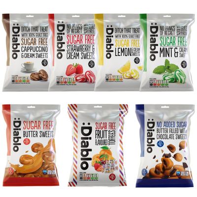 Diablo Sugar-Free Candy Variety Pack - Healthy Sweets Sweetened with Maltitol, Sugar-Free Treats for All Occasions, Ideal for Gift Boxes, Mother s Day &amp; Father s Day - 75g Each, 7 Packs