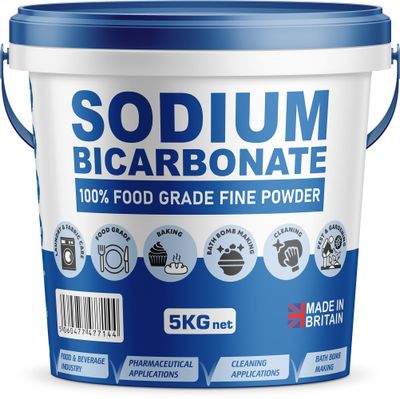 Baking Soda, Sodium Bicarbonate 100% Pure Food Grade Bicarb Bicarbonate Baking Soda Bucket for Cooking, Cleaning, Baking, Bath Bombs, Odours, Teeth MADE in UK by PSN (5KG)