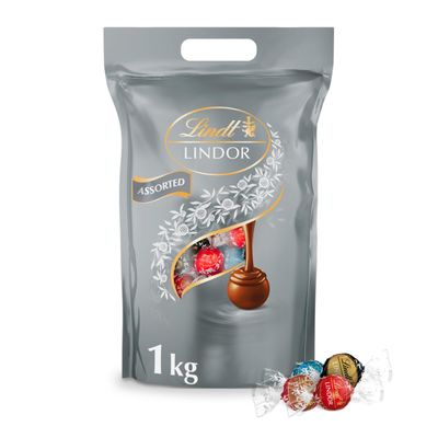 Lindt Lindor Silver Assorted Chocolate Truffles - 1kg Bag (Approx. 80 Balls) - Smooth Filling - Gift, Birthday, Congratulations, Sharing Treat