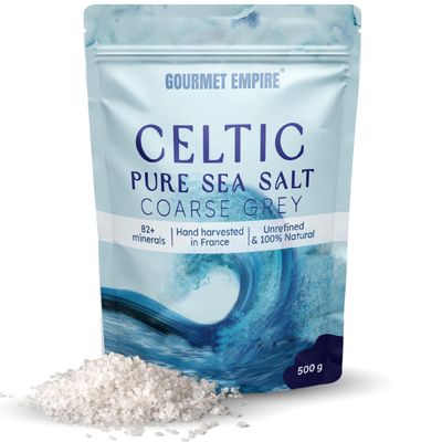 Celtic Sea Salt Organic - 500g Pure Unrefined Hand-Harvested in France - 82 Minerals Crystal in Ziplock Foil Packaging - Non-GMO, No Additives - Authentic
