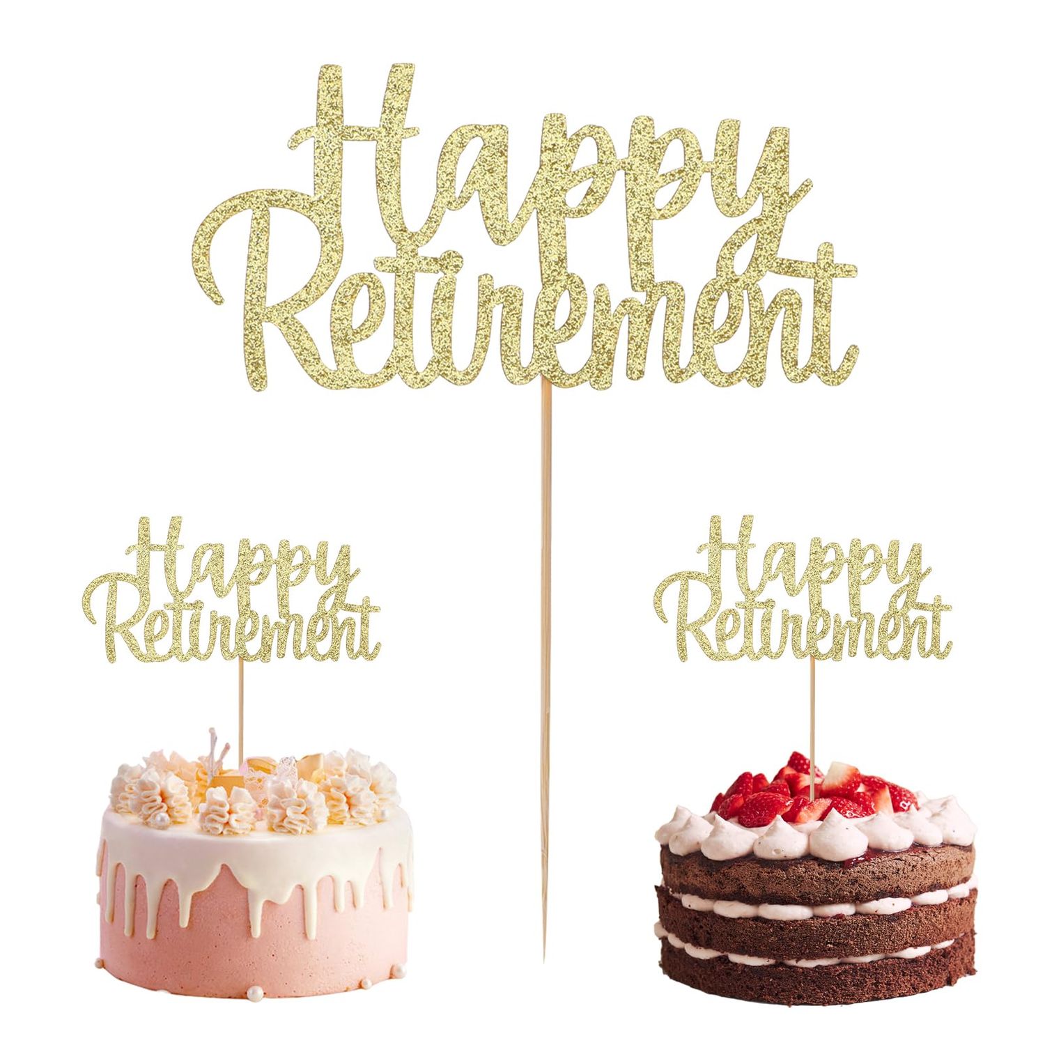 Gold Glitter Happy Retirement Cake Topper Retirement Cake Decoration for Retired Party Retirement Party Decoration Supplies for Men Women (Gold)