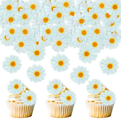 Blumomon 40Pcs Edible Daisy Flowers Cupcake Toppers Edible Daisy Cake Topper Edible Daisy Flowers Cupcake Decoration Picks Wedding Baby Shower Party Wedding Anniversary Birthday Party Cake Decoration
