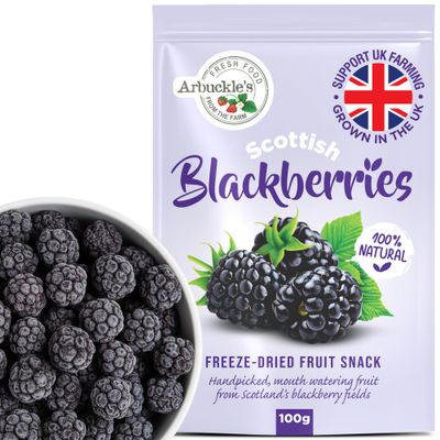 Arbuckle's Freeze Dried Blackberry Whole Fruit Snack 100g Nutritious and Healthy Blackberries Direct from Farm Shop, Natural, for Baking, Breakfast Cereal Topper, Yogurt, Cake Decorations, 2x 50g pack